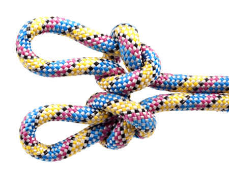 Rope with knot close isolated on white backgroundの写真素材
