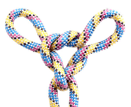 Rope with knot close isolated on white backgroundの写真素材