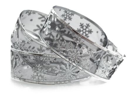 Christmas ribbon on a white backgroundの写真素材
