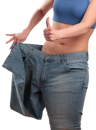 Girl in jeans isolated on whiteの写真素材