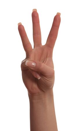 shows a woman's hand gesture isolated on white backgroundの写真素材