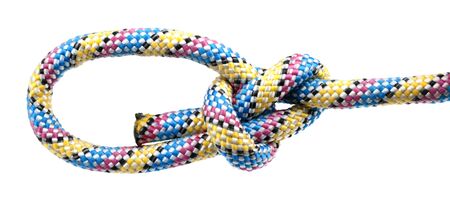 Rope with knot close isolated on white backgroundの写真素材