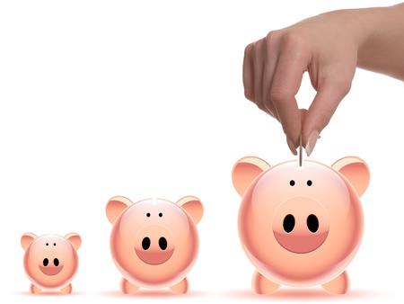 Growing Investment. Piggy Bank isolated on white background. の写真素材