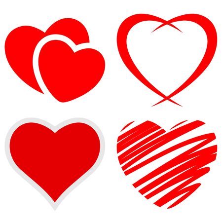Set of red hearts on a white background. Vector.のイラスト素材