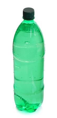 Plastic bottle of drinking water isolated on white の写真素材