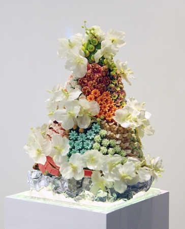fruit cake with nine tiers on the table の写真素材