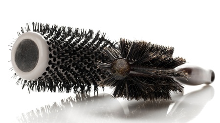 Professional round hairbrush isolated on white backgroundの写真素材