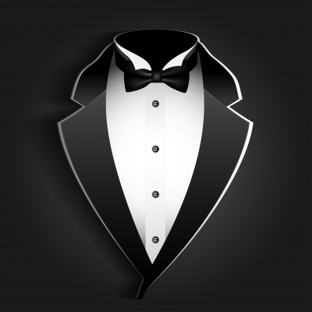 Illustration of tuxedo with bow tie on a black background.のイラスト素材