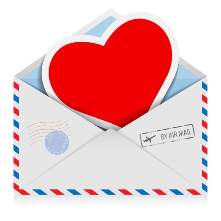 Illustration postal envelope with a heart isolated on a white background  のイラスト素材