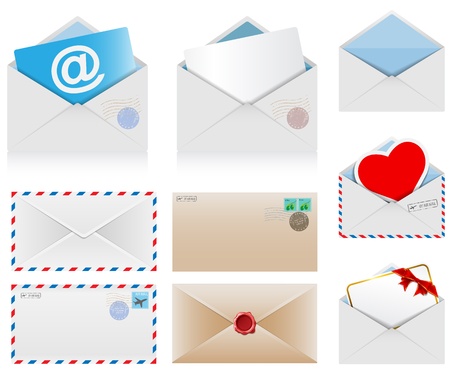 Illustration set of mail envelopes isolated on white background  のイラスト素材