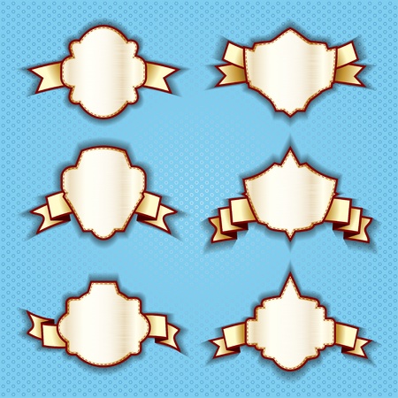Illustration of set golden label, tags, ribbons  のイラスト素材