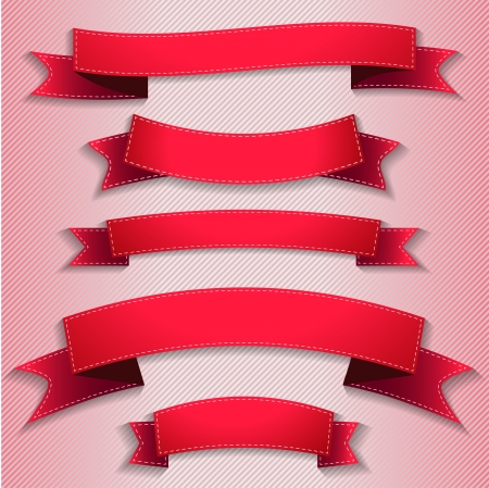 Illustration set of red ribbons flags のイラスト素材