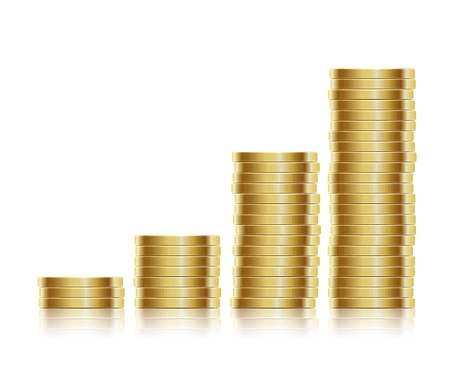 Vector illustration  Many gold coins isolated on white backgroundのイラスト素材