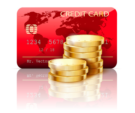 Illustration Credit card and Coins on white background. Vector.のイラスト素材