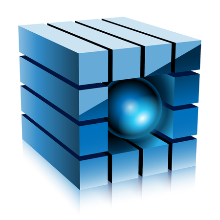 Illustration blue cube, sphere on a white background. のイラスト素材