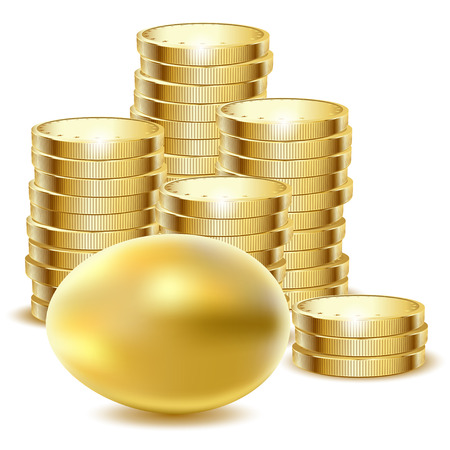 Illustration of golden egg end coins on a white background  Vector のイラスト素材