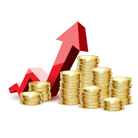 Illustration of gold coins and arrow on a white background  Vector のイラスト素材