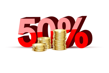 Illustration of gold coins and percentage on a white background  Vector のイラスト素材