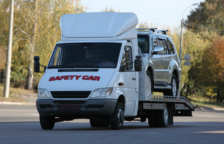 car is loaded on the tow truckの写真素材