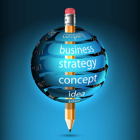 Pencil and ball with banner, company, idea, concept, strategy. Abstract illustration with design elements of infographics businessのイラスト素材