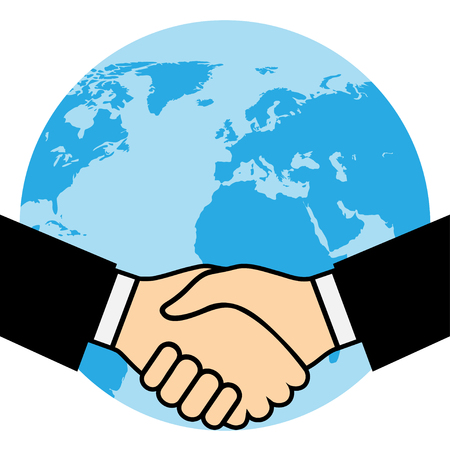 Handshake of business partners, against the background of the Earth.のイラスト素材