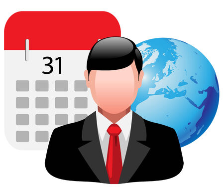 Icon business man with planet Earth and calendar. のイラスト素材