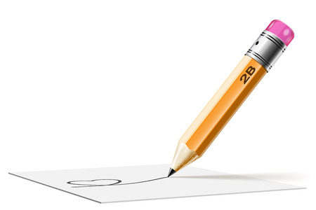 Illustration of a pencil and drawing a heart on a white background. .のイラスト素材