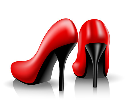 Red female shoes on white background. Vector illustration.のイラスト素材
