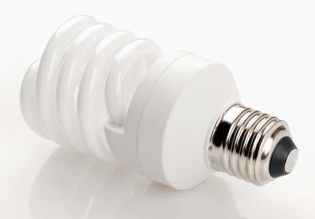 Fluorescent light bulb isolated on white background.の写真素材