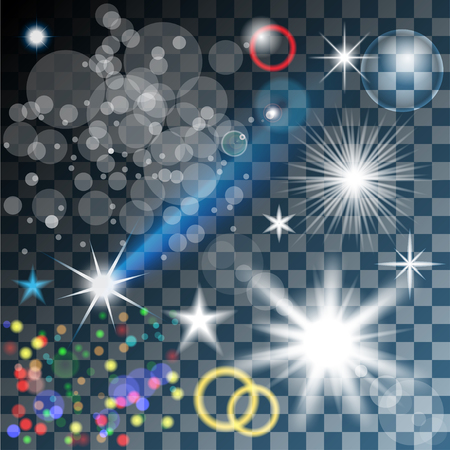  Glowing stars, and sparkles on Transparent background. Illustration.のイラスト素材