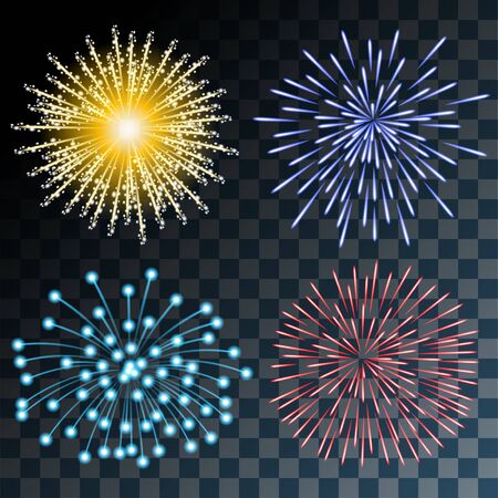 Colorful Fireworks on Transparent background. Set Illustration. Vector EPS10.のイラスト素材