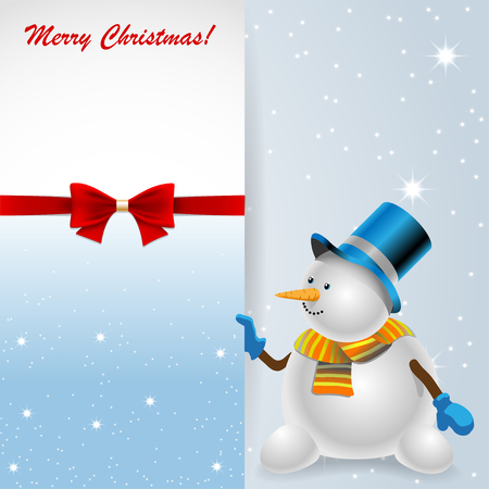 Snowman holding a Greeting Card with the Christmas. Illustration  Vector Eps10.のイラスト素材