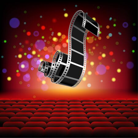 Camera Film roll on background Cinema hall. Illustration .のイラスト素材