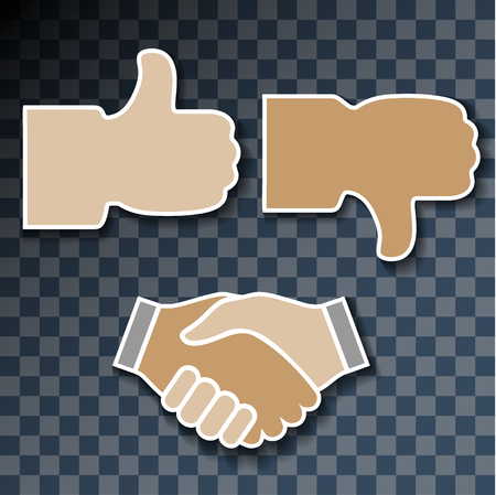 Icon hand. Signs with his hands, good, bad, handshake on transparent background. Illustrationのイラスト素材