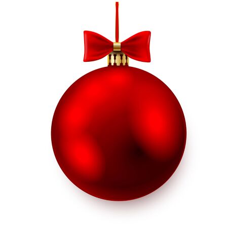 Red christmas ball with bows on white background. Vector illustration.のイラスト素材