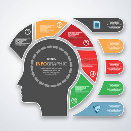 Business Infographics annual color report web Design for layout, diagram, annual report. Face people. Concept options. Illustration vector.のイラスト素材