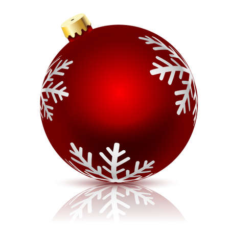 red Christmas ball decorated with Winter Snowflakes on a white background. Vector illustration.のイラスト素材
