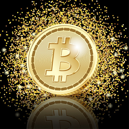 Bitcoin Golden Coins on glitter dust background. Illustration Vector EPS10.のイラスト素材
