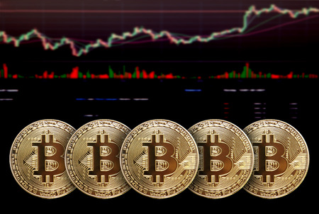 Concept of growth of the Bitcoin in financial world. Banking business.の写真素材