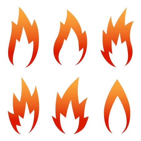 Six red flame icon set isolated on a white background vector Illustration.のイラスト素材