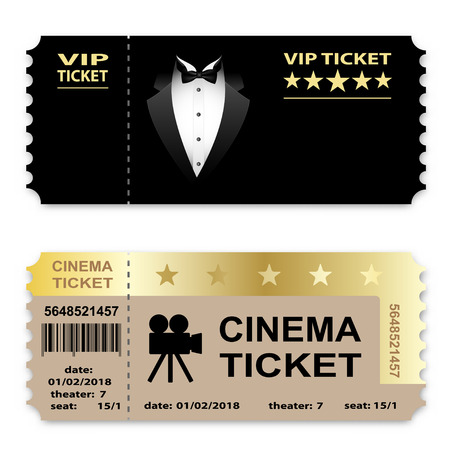 Cinema, Business vip tickets isolated on white background. Coupon icon. Vector illustration.のイラスト素材