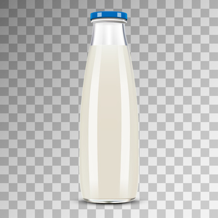 Glass Bottle of Milk isolated on transparent background. Illustration, Vectorのイラスト素材