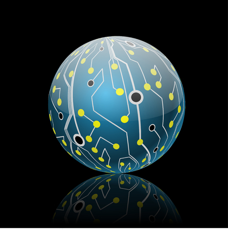 Circuit Board pattern in the shape of the Ball. Illustration. Vector.のイラスト素材