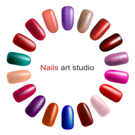 Nail polish palette isolated on white background. Fashion color manicure for beauty studio.  Illustration vector.のイラスト素材
