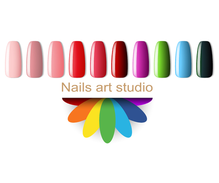 Fashion Nail polish, color Manicure for beauty studio on white background. Illustration vector.のイラスト素材