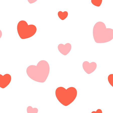 Valentines Day, Red Hearts Seamless Pattern Cartoon on white background. Vector illustration.のイラスト素材
