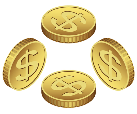 Isometric Golden icon of coin dollar isolated on white background. Illustration Vector EPS10.のイラスト素材