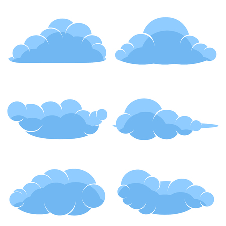 Abstract cartoon icons of blue clouds isolated on white background. Icons messages, banners, web design. Illustration Vectorのイラスト素材