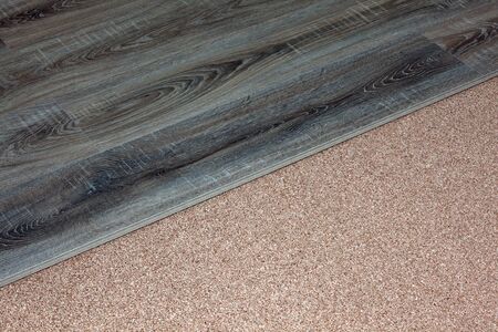 laminate flooring with wood texture on natural corkの写真素材