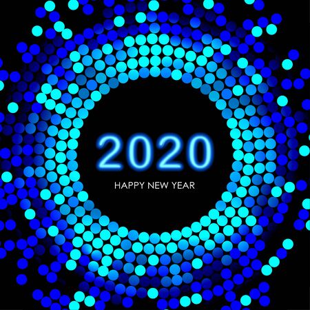 Neon new year date with mosaic on dark background. Calendar Symbol 2020 Illustration vectorのイラスト素材